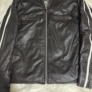Wilsons M. Julian Jacket Mens Large White Black Leather Racer Moto Biker